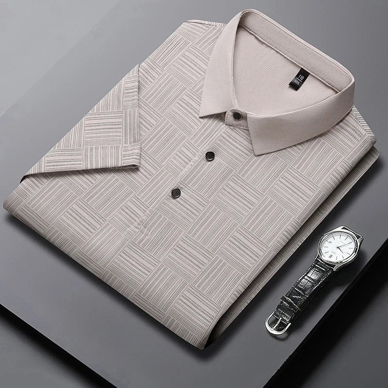 Men's Printed Business Casual Polo Shirt – Short Sleeve, Breathable Comfort
