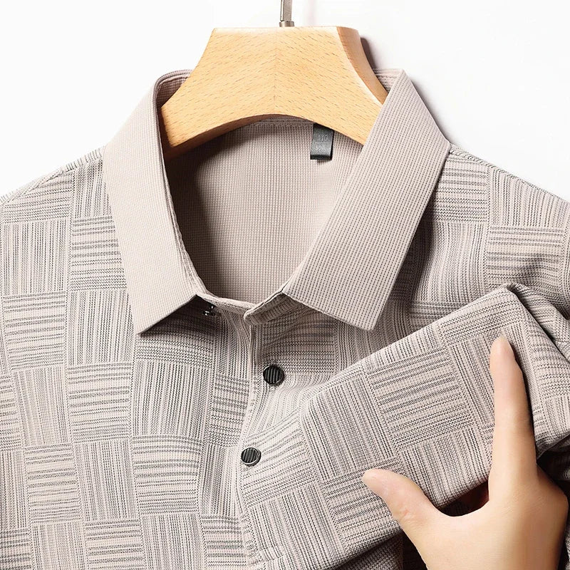 Men's Printed Business Casual Polo Shirt – Short Sleeve, Breathable Comfort