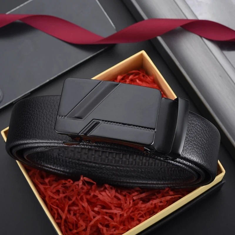 Belt Men’s Ardenze Fashion Business Metal Buckle High-Quality PU Leather Black 120cm